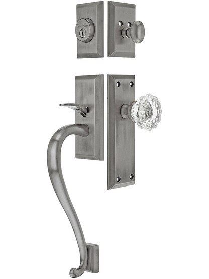 Fifth Avenue Entry Lock Set in Antique Pewter Finish with Versailles Knob and